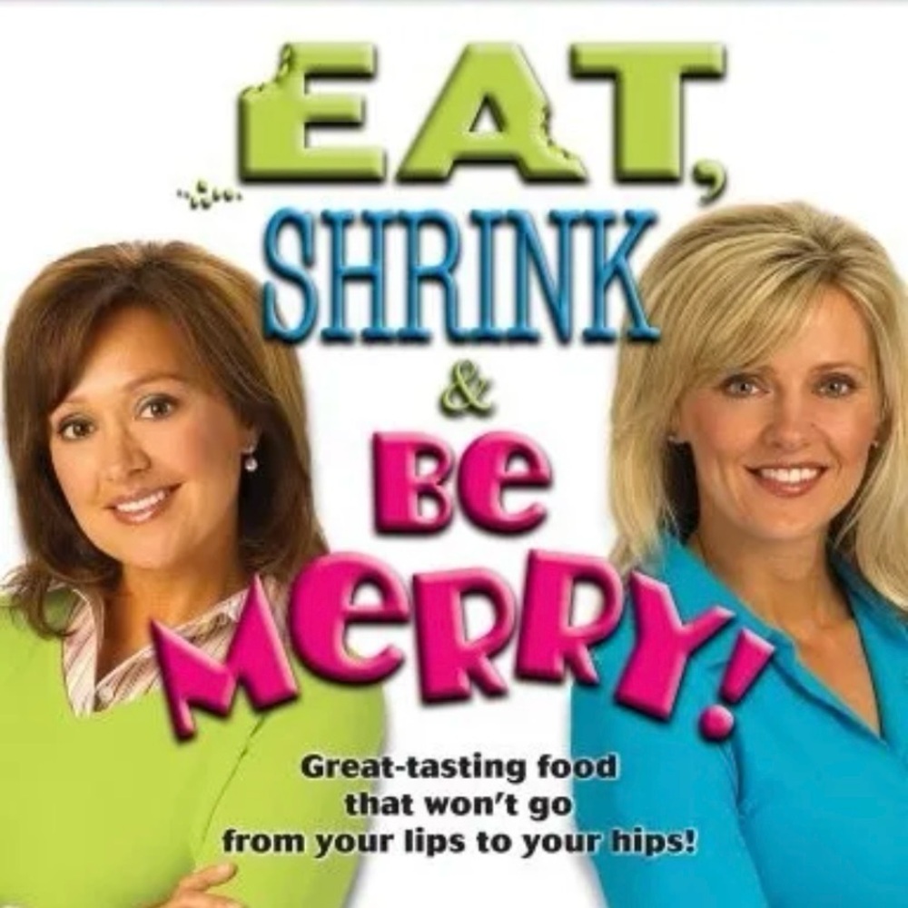 Eat, Shrink and be Merry healthy delicious soft cover recipe book.